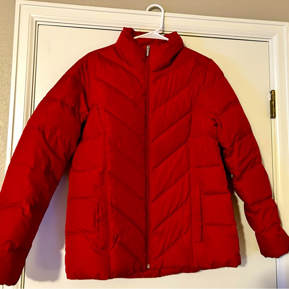 Red puffer Lands End jacket